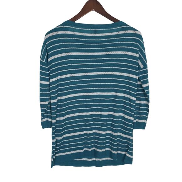Talbots Teal White Linen Blend Knit 3/4 Sleeve Striped Sweater Women's Size XS - Picture 2 of 4